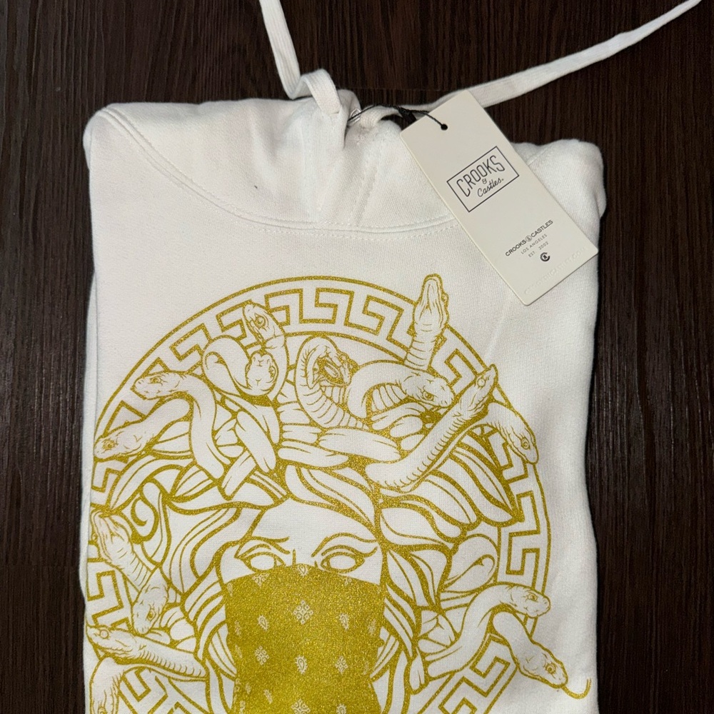 Crooks & Castles Primo Medusa Hoodie White/Gold Sz M